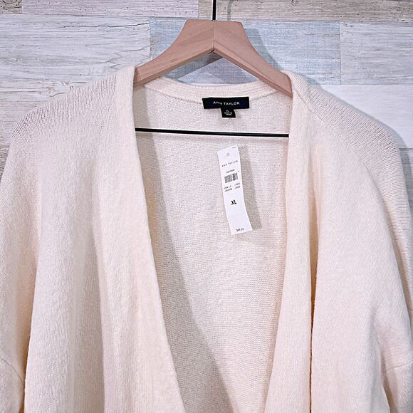 ANN TAYLOR Tie Wrap Sweater Cream Long Sleeve Stretchy Womens XL - Picture 2 of 6
